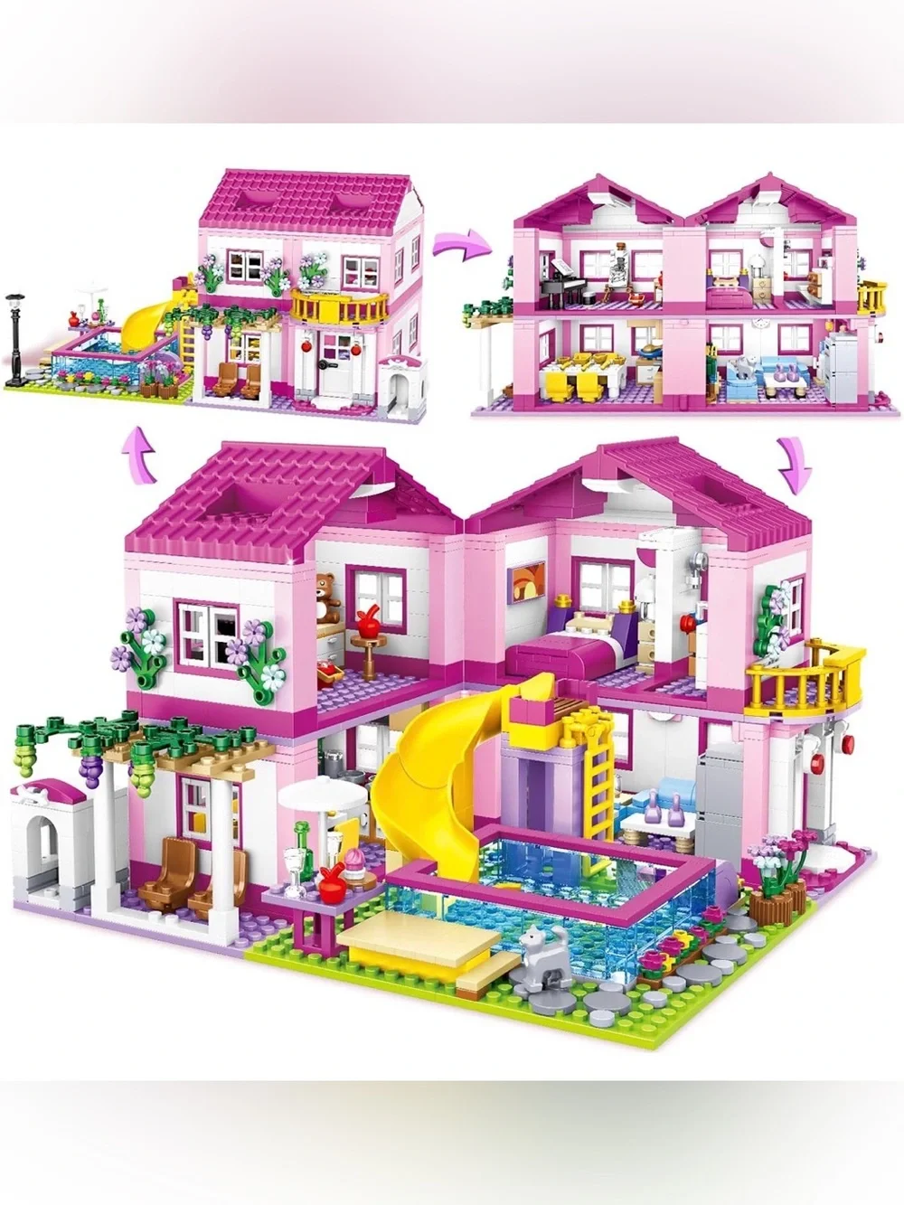 Princess Pink Girl Series Summer Villa Friends Building Block Set (1523 PCS)